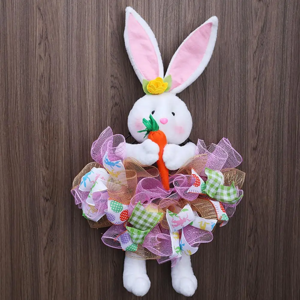 

Bunny Garland Easter Bunny Wreath with Carrot Doll Hanging Ornament for Window Garland Party Decoration Cute Cartoon Rabbit