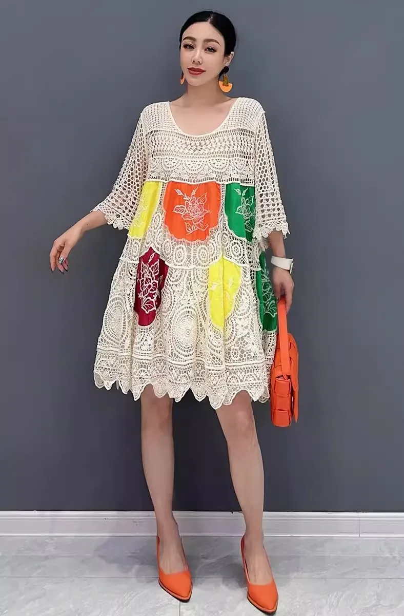 

Summer Elegant Loose Knitting Hollow Out Short Dresses For Women Fashion Club Party Dress Female Wholesale