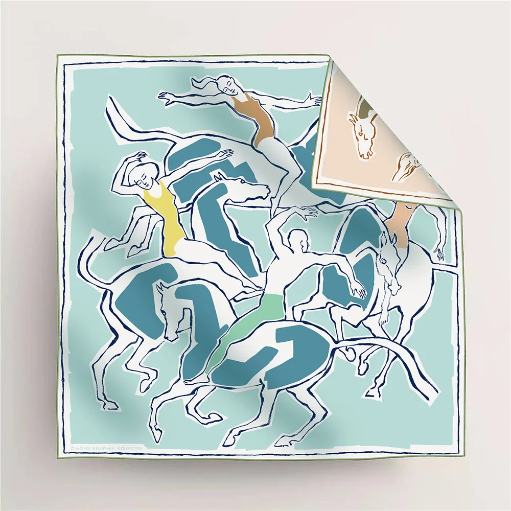 New Brand Two-sided Print Headband Scarf Women Fashion 90*90cm The horse Hijab Bandana Neckerhicef Beach Sun Protection Shawl