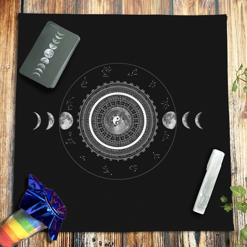 

Velvet Tarot Tablecloth Moon Phase Altar Cloth Constellation Oracle Card Pad Pagan Divination Astrology Yin Yang Tai Chi Compass