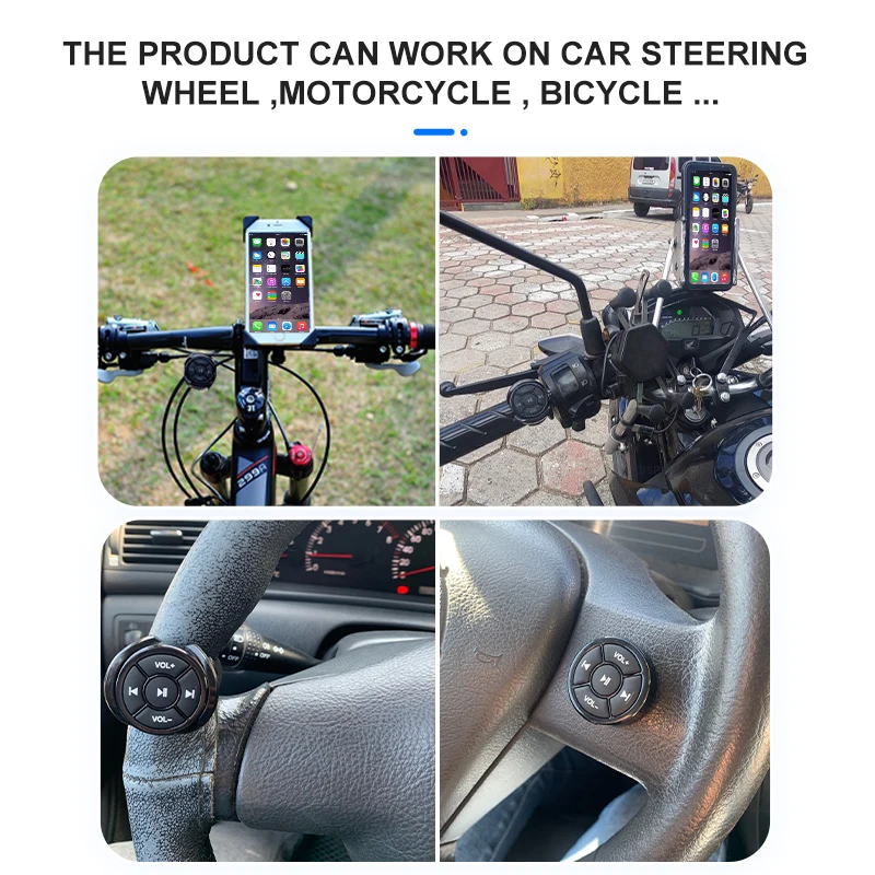 Controle Remoto de Mídia Sem Fio, Botão Bluetooth, Carro, Motocicleta, Bicicleta, Volante, Música MP3, Jogar para IOS, Telefone Android, Tablet