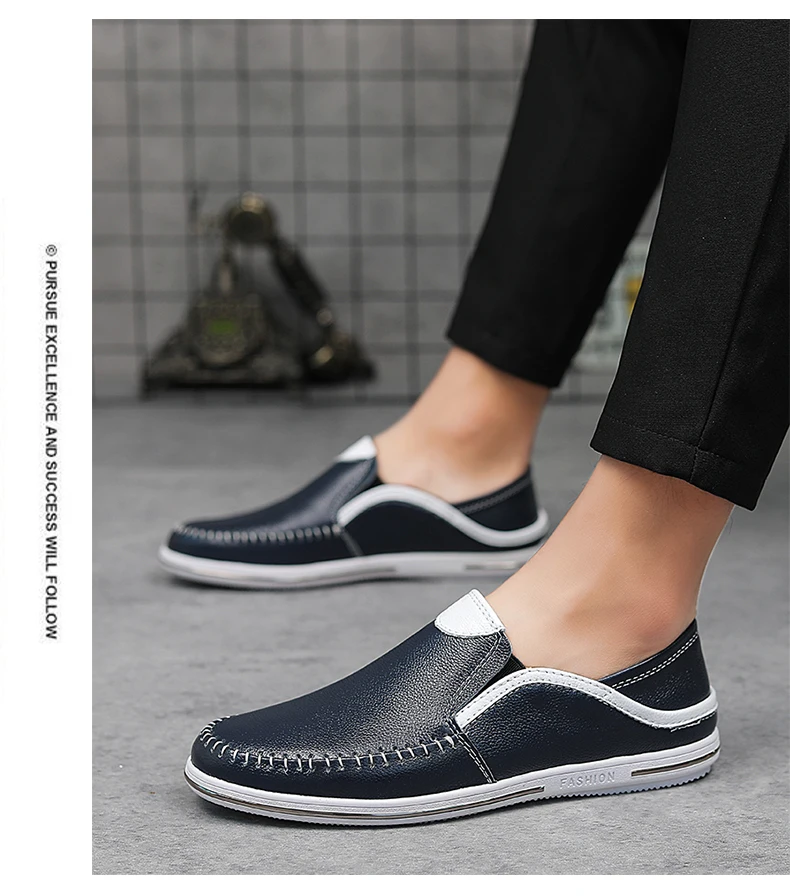 Lässige Leder-Männer-weiße Schuhe, Herren-Loafer, atmungsaktive Schuhe, trendige Herrenschuhe – Detail 22