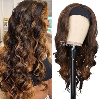 Parrucca sintetica con fascia ondulata lunga per le donne Parrucche con fascia per capelli Metti On And Go Parrucca lunga riccia per le donne Uso quotidiano per le feste