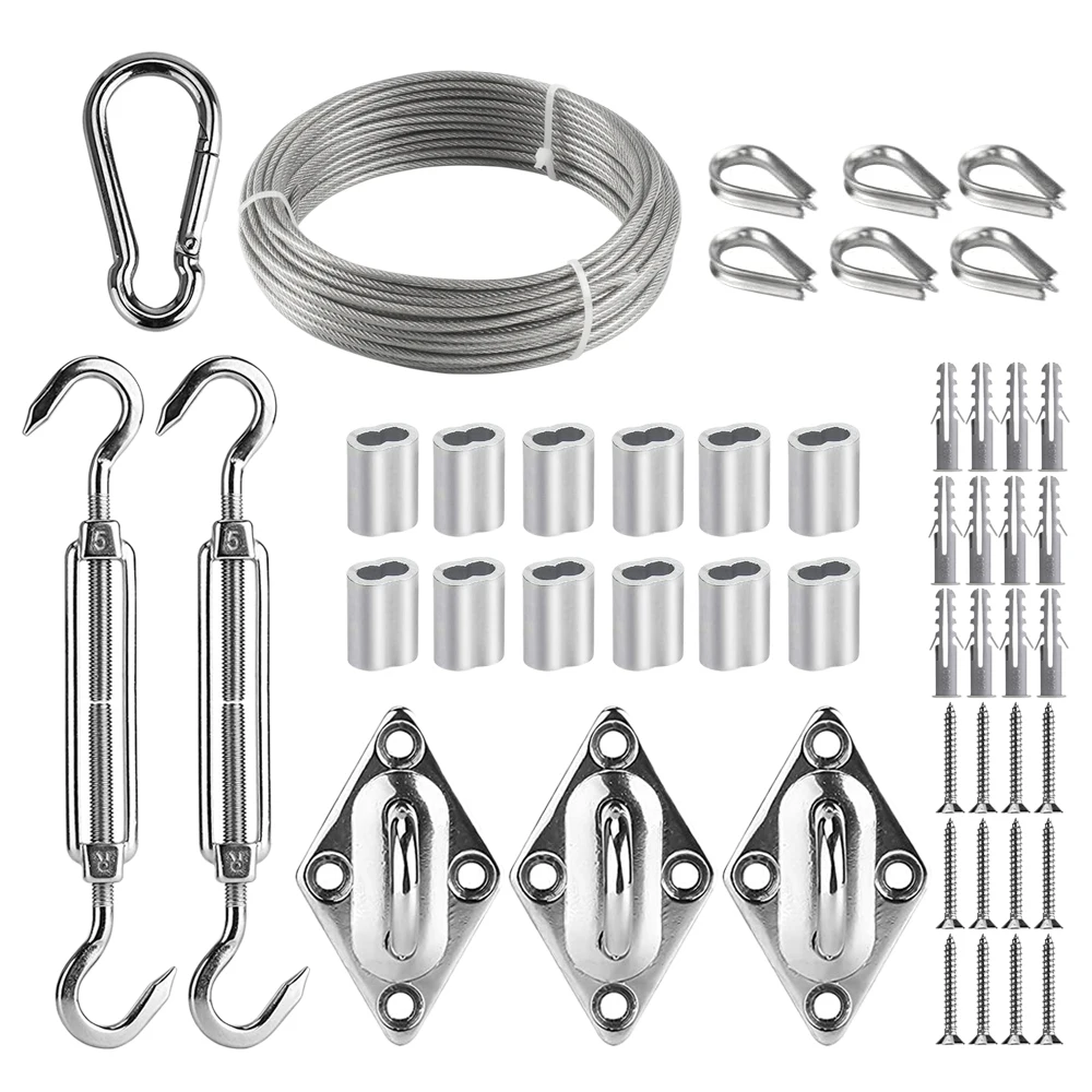 Qbest Sun Shade Sail Hardware Attachments Kit 15M/3mm Stainless Steel