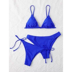 Elegant Blue and Purple Push - Up Bandage Bikini Set - 3 Piece Swimsuit - S (ROYAL BLUE)