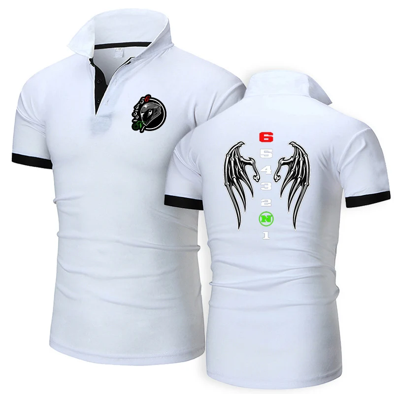 Summer Cotton Polo Shirt for Men with Motorcycle Logo