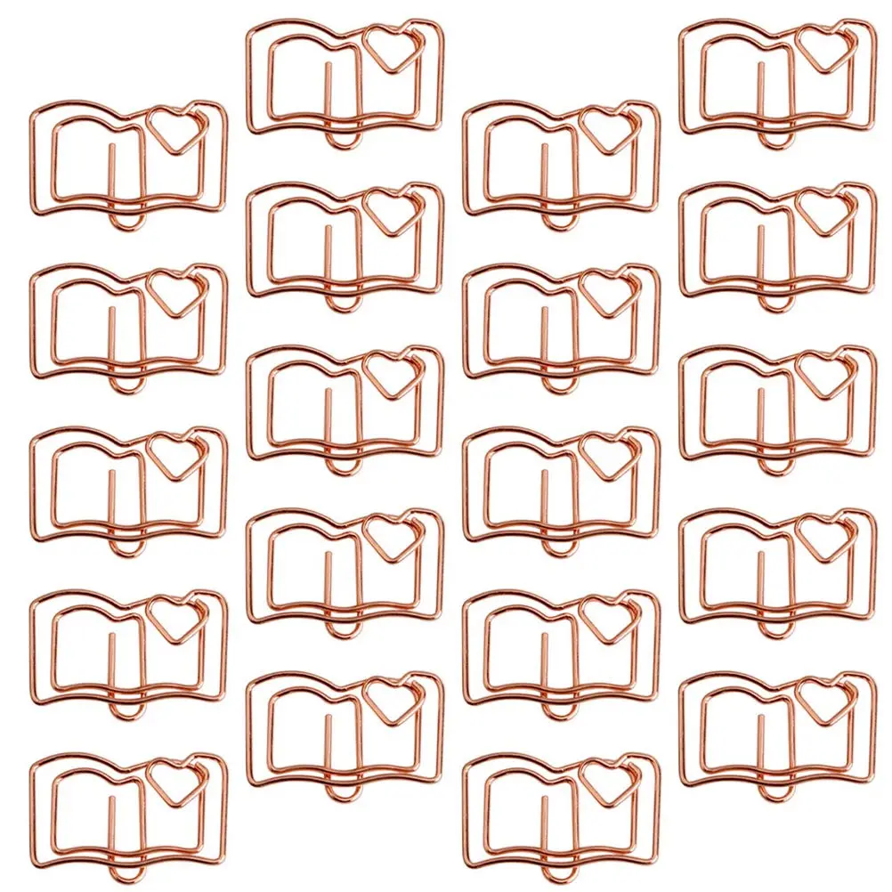 20Pcs 책 모양의 메모 클립 스테인레스 스틸 북마크 종이 클립 노트 파일 티켓 사무실 학교 용품
