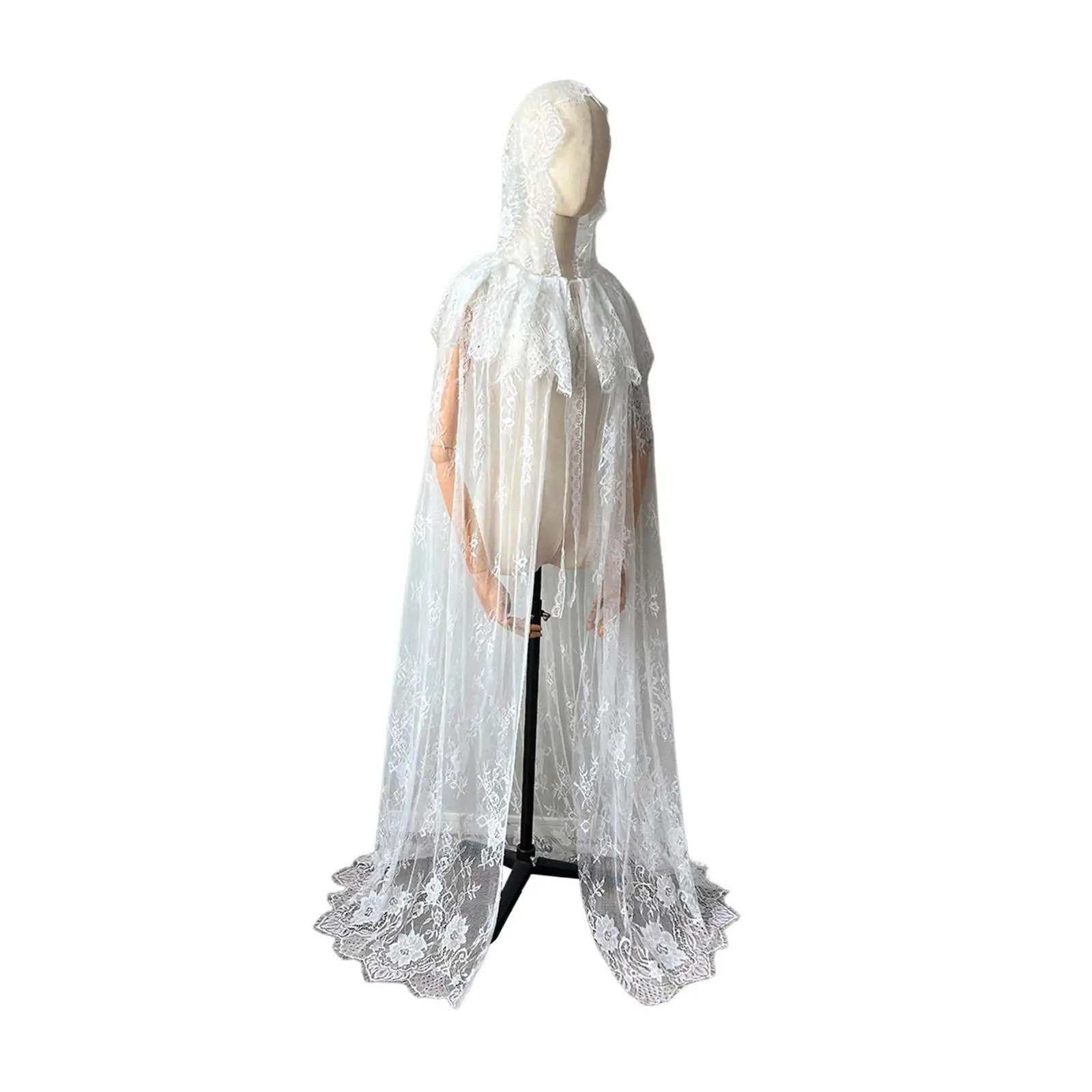 Hooded Cloak Long Lace Cape for Adult Christmas Halloween Cloak Costumes Hooded Cape Masquerade Dress Up