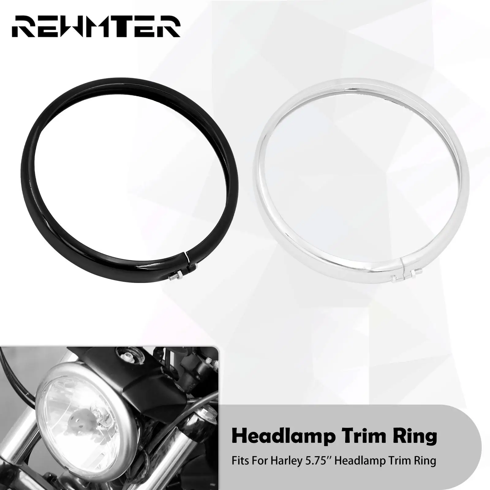 

Motorcycle 5.75'' Headlight Headlamp Trim Ring Black/Chrome For Harley Softail Street Bob Breakout Dyna Sportster XL 883 1200