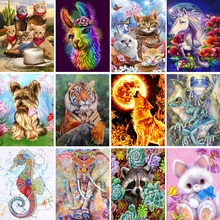 

DIY 5D Round Diamond Painting kit Animal Pattern Cross Stitch Tiger Horse landscape Mosaic Diamond Embroidery Home Decoration