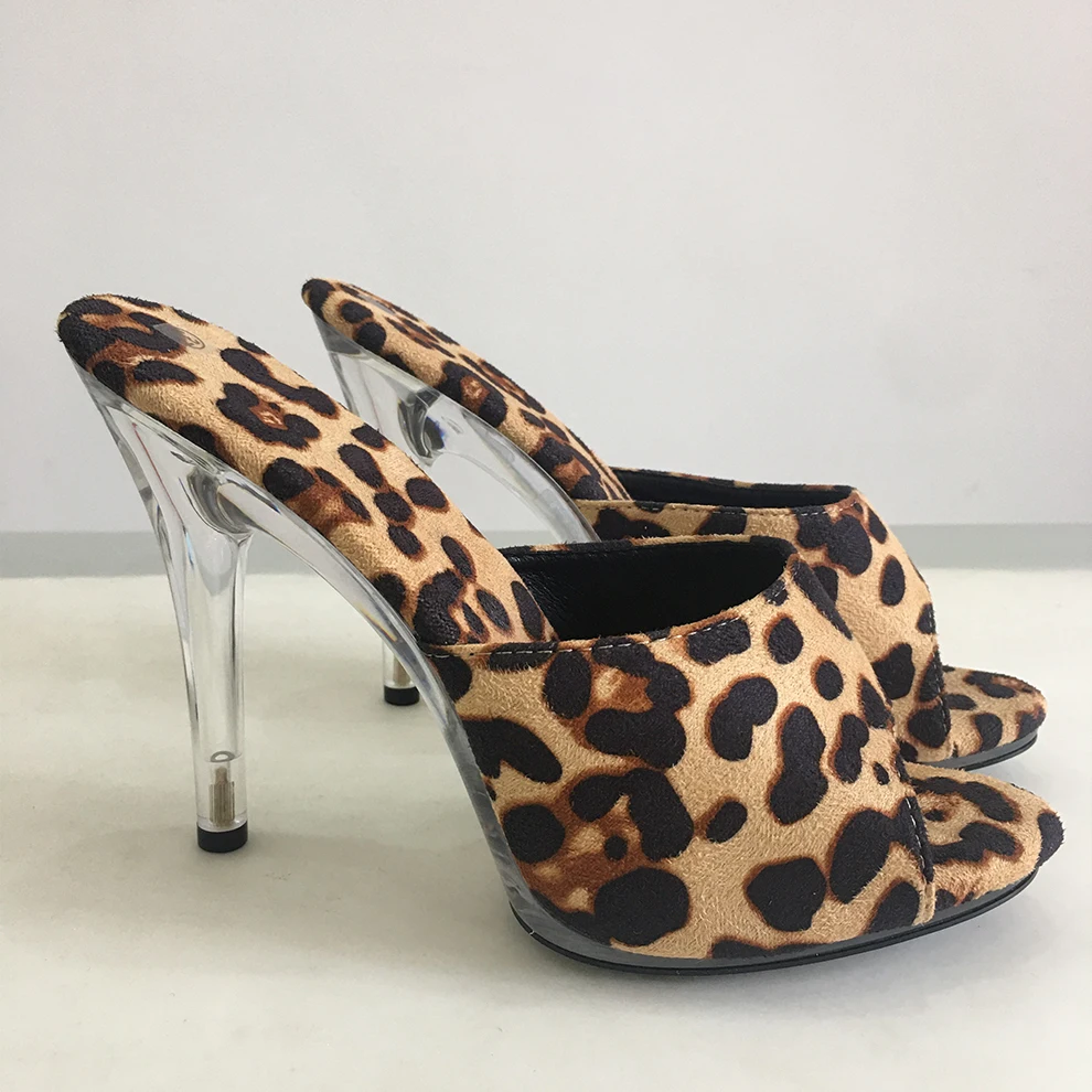 Zapatillas de leopardo para mujer zapatos de tacón alto con punta