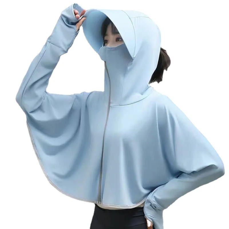 Ladies Hiking Camping Sun Protection Jacket Women Large Size Outdoor Windbreaker Loose UV Protection Ice Silk Sunshade Hat Women