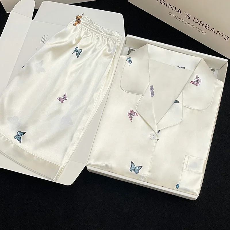 Ins Style Elegant Colorful Butterflies Women's Pajamas Trendy Fashion Design Summer Short Housewear 2024 New Y2k Ladies Homewear