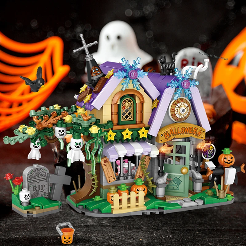 Loz Creative Mini Halloween Hut House Building Block Moc Pumpkin