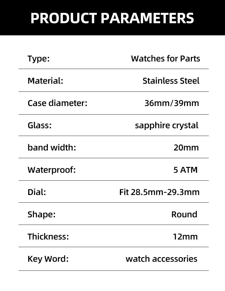 Neiton 36mm/40mm Saphirglas Für Männer Uhr Fall Fit NH36 NH34 NH35Bewegung FashionWaterproof Jubilee Edelstahl – Detail 2