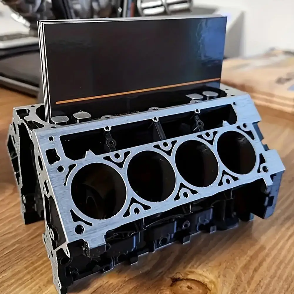 Unique Engine Block Office Desk Organizer Business Card And Pen Holder Gift For Car Enthusiasts And Mechanic
