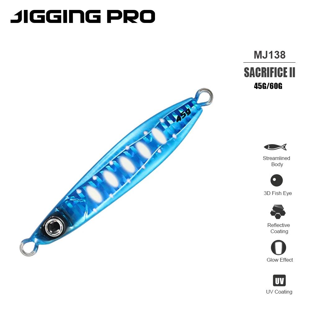 JIGGING PRO Salzwasser Slow Jigging Köder Sacrifice II 45g 60g Weitwurf-Angelköder Ultra Slow Retrieve Metall-Jigs