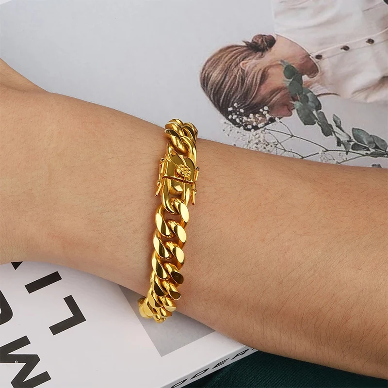 Hip Hop Curb Cuban Link Chain 2022 New Do Not Fade Bracelet for Women Men Stainless Steel Gold Silver Bracelet Fashion Jewelry