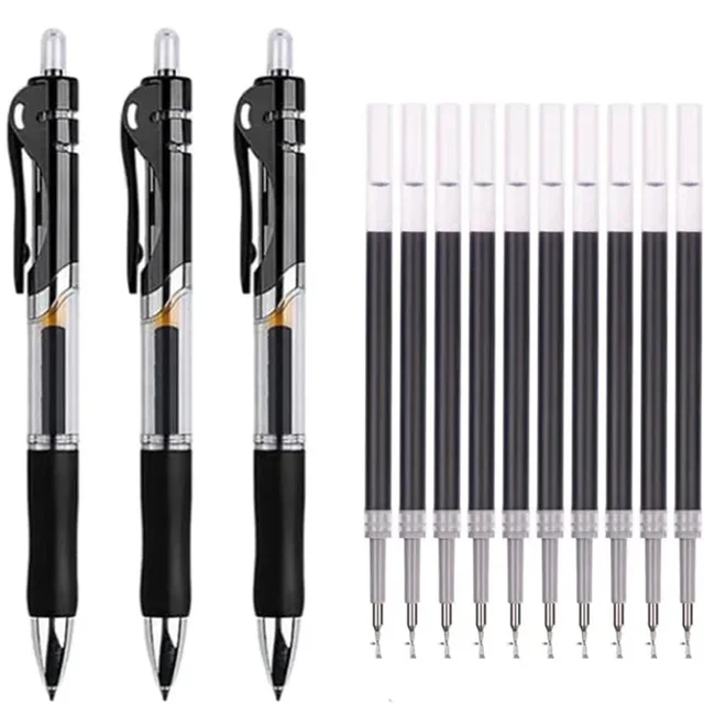 Retractable Gel Pen Set 0.5mm Black/Red/Blue Large Capacity Ball Point Pen Handle Replaceable Refills Rod School Office Supplies 1
