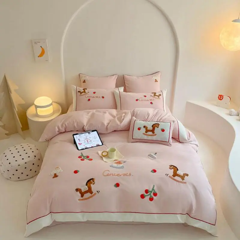 Cute Purple Grapes Fruit Duvet Cover Girls INS Bedding Set for Kids Queen Full Size Flat Bed Sheet Quilt Cover Pillowcase Kawaii