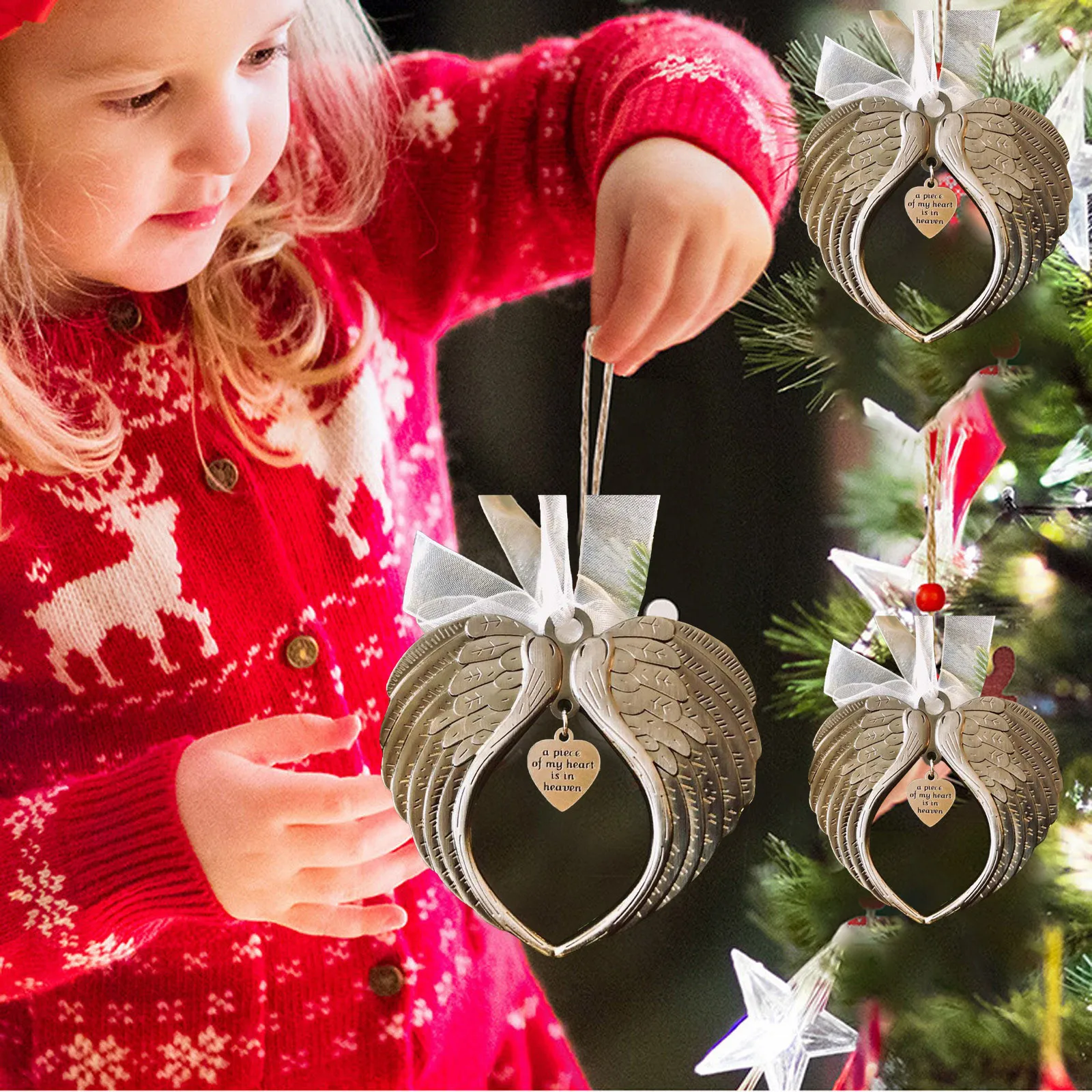 My Heart Is In Heaven Angel Wing Ornament Christmas Tree Pendant Household Festival Party Decorations Xmas Memorial Pendants Christmas Decorations