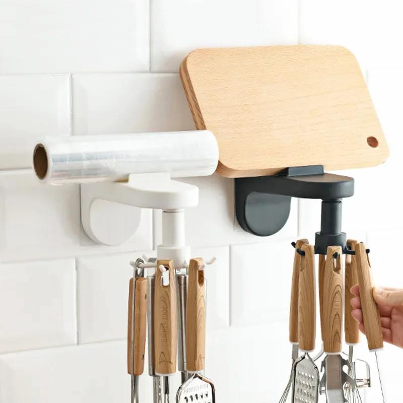 

Kitchen Storage Rotary Hook Rotatable Utensils Hooks Utensil Holder Cooking Tool Hanger Bathroom with 6 Removable Black