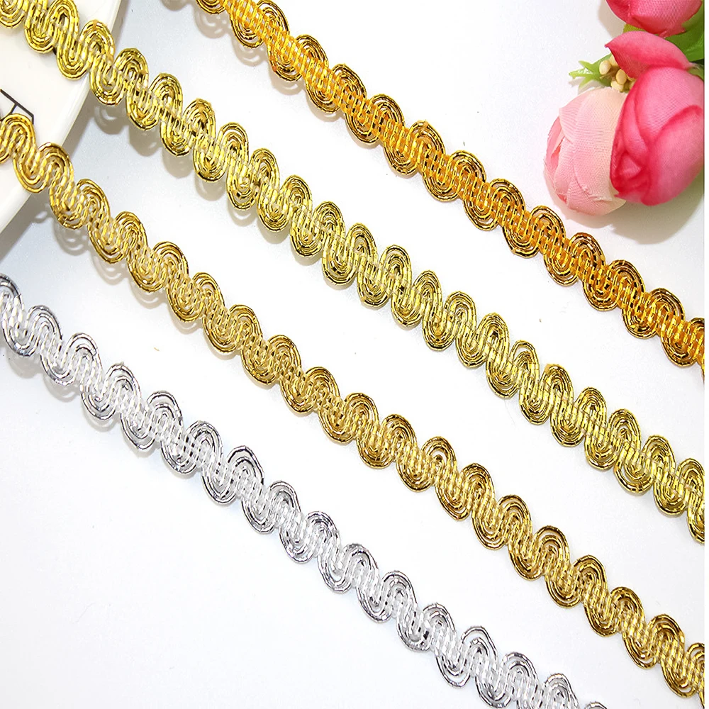 

Hand-Woven Golden Lace Trim With Small Curved Lace Silver Wavy For Ethnic Clothing Home Textile Decoration Accessory And Sewing