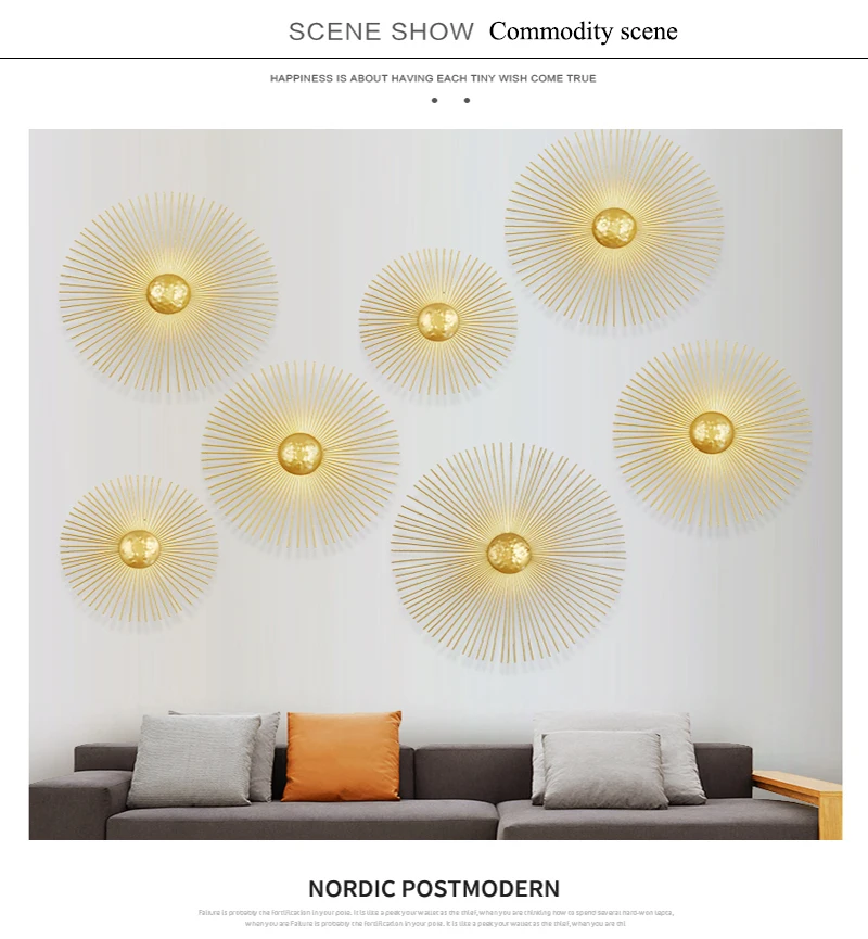 Gold Sonne Wandleuchte Home Decor kreisförmige Metall Vintage Wandleuchte für Foyer Schlafzimmer Wohnzimmer Dekoration Zimmer Stimmungslichter – Detail 2