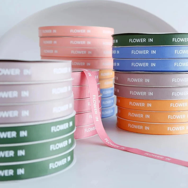 Personalized Grosgrain Ribbon Roll Text Name Print Florist Gift Packaging DIY Handmade Tape Wedding Supplies Decor