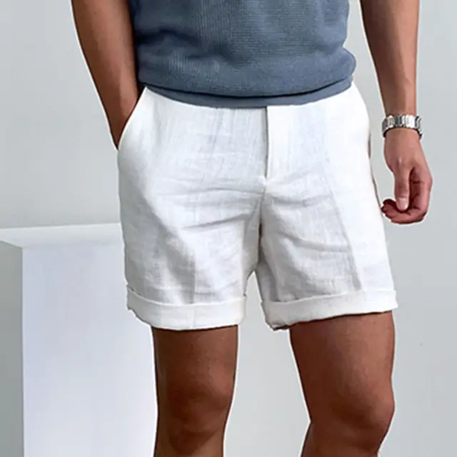 2023 Summer Beige Linen Short Pants for Men