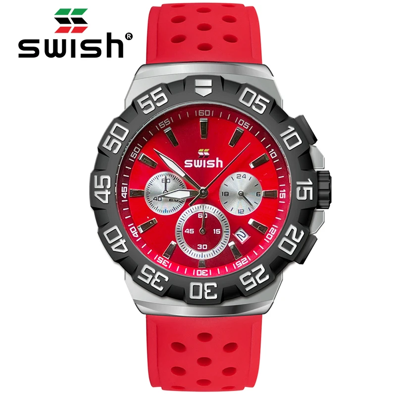 Swish Relogio Masculino Men Silicone Quartz Red Watches Top Brand