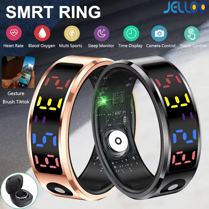 JELLOO 2025 New Color Screen Smart Ring With Heart rate monitoring