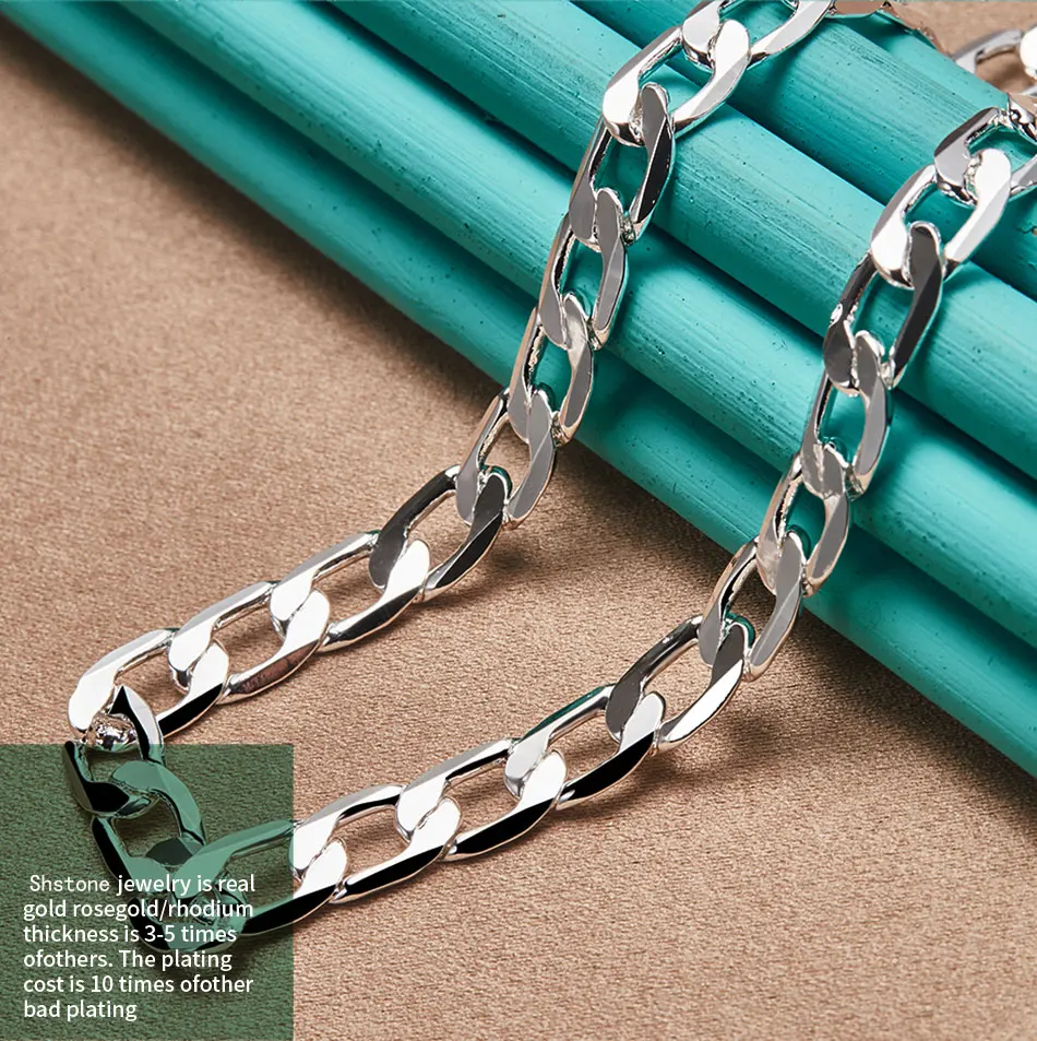 925 Sterling Silver 8mm Flat Side Chain 16/18/20/22/24 Inch Necklace For Man Women Engagement Wedding Gift Fashion Charm Jewelry