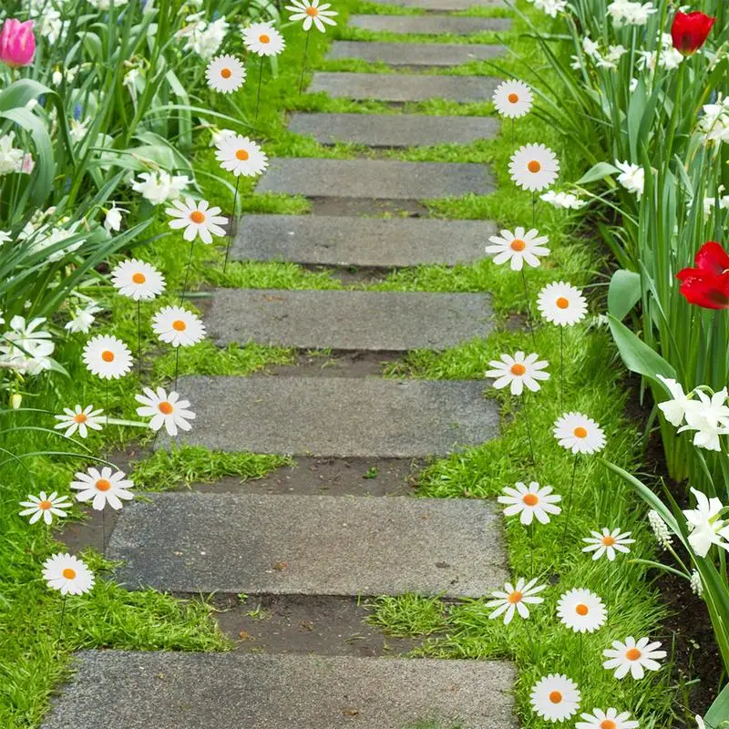 

Waterproof Flowers For Outdoors Daisy Flower Stakes Weather Proof Flower Stakes Flower Stick Décor Vibrant Yard Decorations
