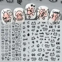 4pcs Cartoon Cute Cat Nail Art Sliders 3D Graffiti Dog Rabbit Heart Star Nail Sticker Kawaii Flower Butterfly Bow Manicure Decal 1