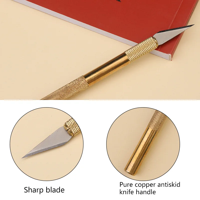 Brass Scalpel Knife Tools Kit Non-Slip Blades Engraving Knife Mobile Phone Film Paper Cut Handicraft Carving Tools