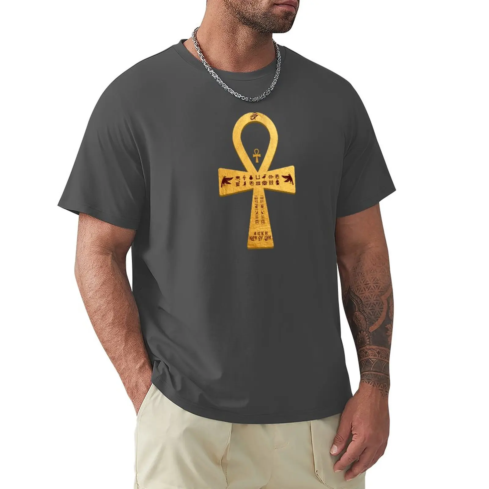 

Golden ANKH Symbol Key of Life: Ancient Egypt T-Shirt graphic t shirts hippie clothes heavyweight t shirts for men