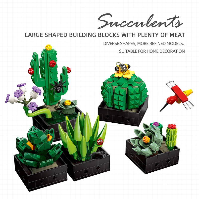 590-Piece Succulent Plant Building Blocks Set - Creative Desktop Ornament & Gift Idea