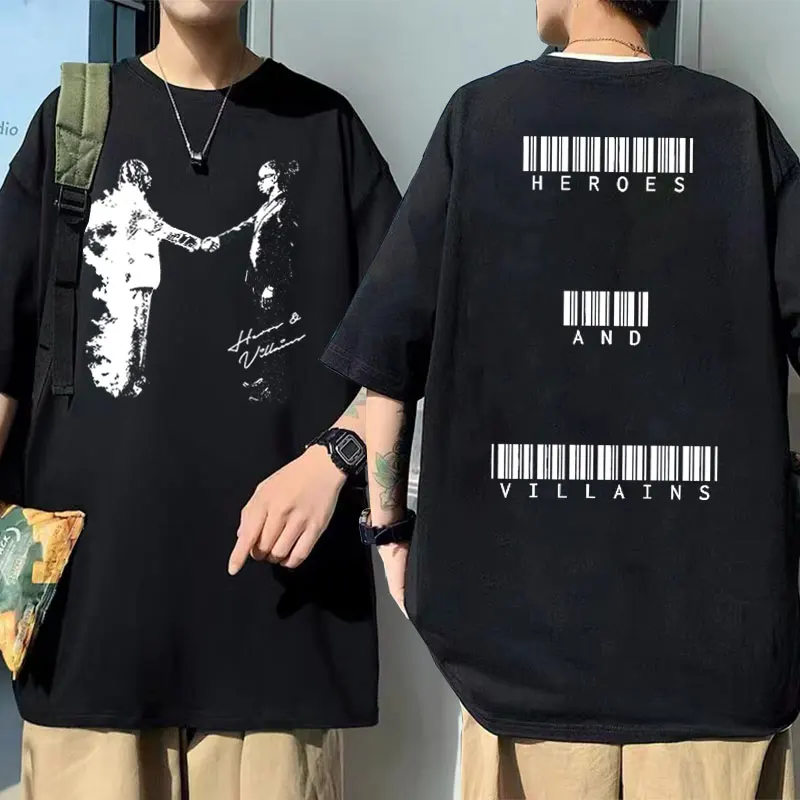 

Hip Hop Rapper Metro Boomin Heroes and Villains Double Sided Print T-Shirts Men 100% Cotton Tshirt Male Casual Oversized T Shirt
