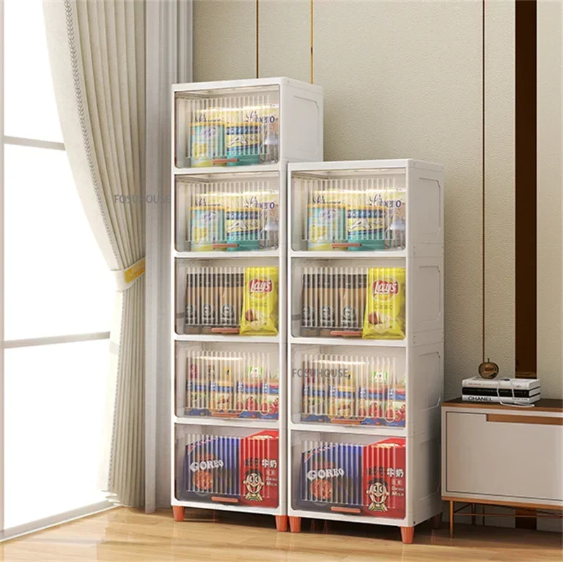 Modern Multi-layer Flip Storage Cabinet Plastic Kitchen Cabinets Home Furniture Floor Gap Storage Box Living Room Snack Cabinet