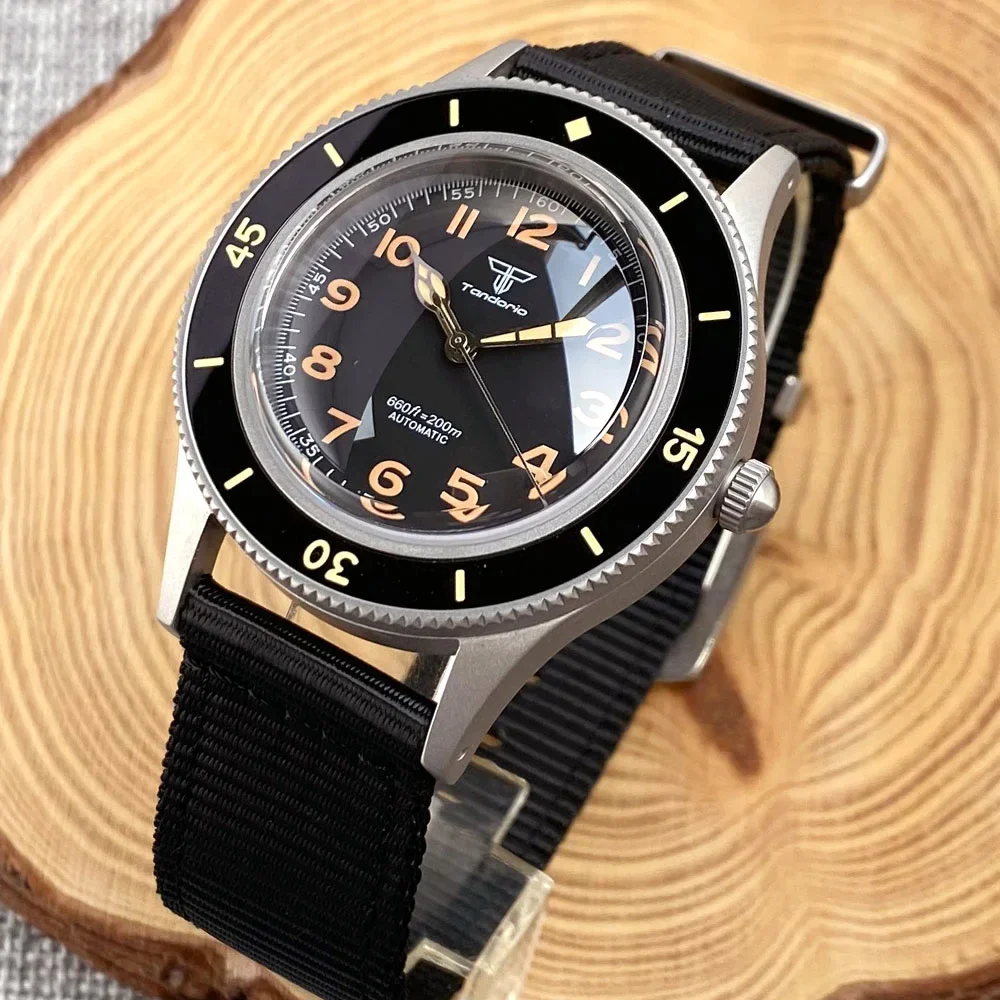 20ATM Vintage 50 Tandorio 40MM Super Lume Rotating Bezel Black Dial Lume Auto NH35 PT5000 Movement Men Watch Dome Sapphire Glass акварель super vision в кювете s1 ivory black