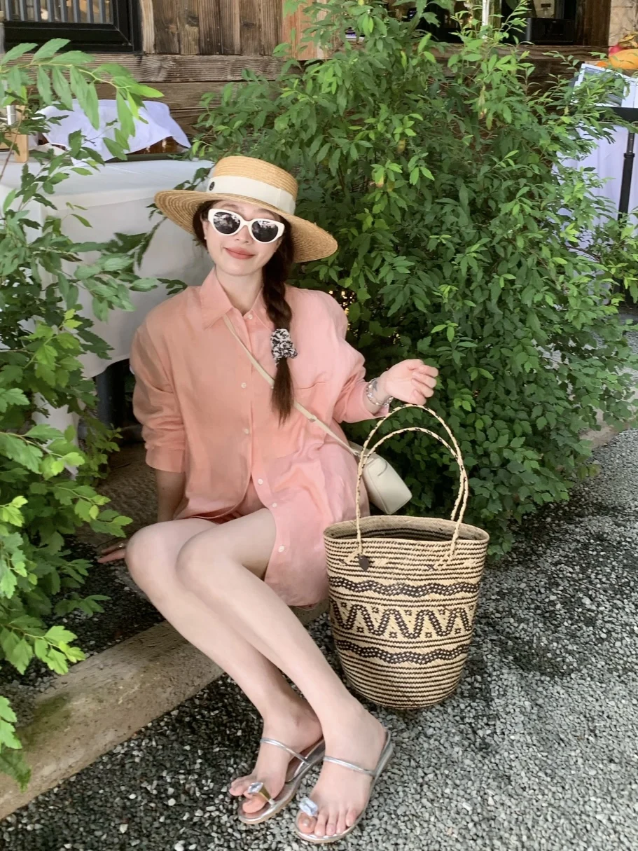 Casual Hollow Striped Straw Basket Bag Designer Paper Woven Women Shoulder Bags Handmade Summer Beach Large Tote Bag Holiday