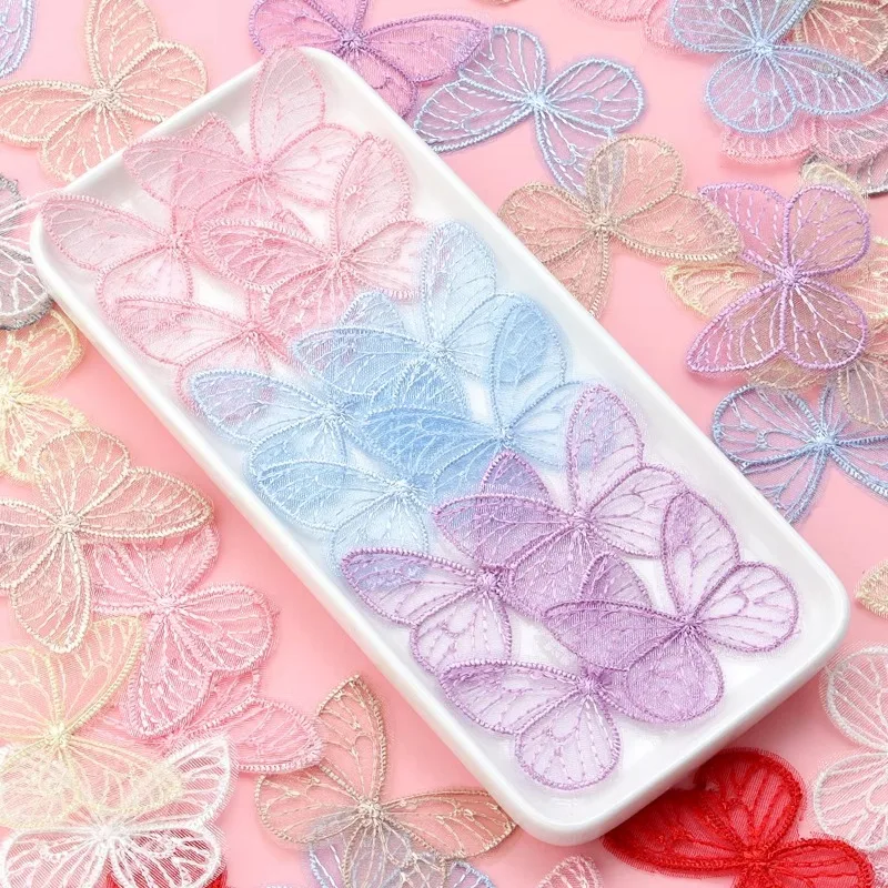 20pcs/lot Embroidered Mesh Butterfly Sticker Butterfly Patches for DIY Jewelry Making Clothes Sew Accessories Embroidery Patch