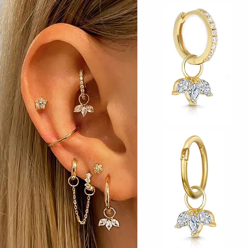 

1pc Crown Pendant Dangle Earrings For Teen Girls Kpop Style Gold Color Stainless Steel Hoops Ear Cartilage Rook Piercing Jewelry