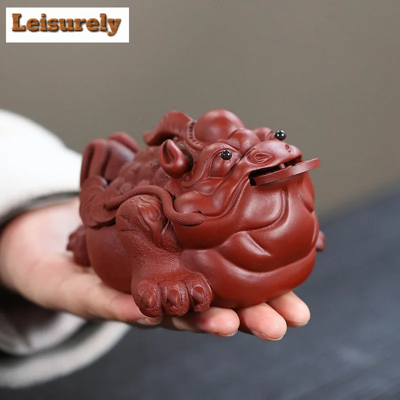 Yixing Zisha Wealth Three-legged Golden Toad Tea Pet Antique Fish Tank Landscaping Tea Figurine Play Toys Tea Statue Ornaments