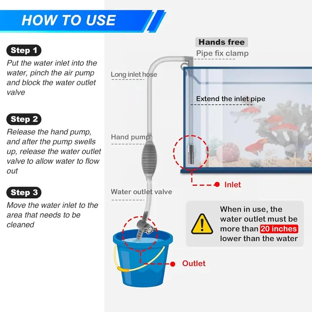 Siphon Pump with Filter Nozzle Fish Tank Water Changer Air Pump Cleaning Accessorie Handheld Aquarium Gravel Cleaner Vacuum Tool 3
