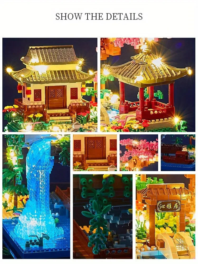 3320PCS Blocks Tree House Diamond Building Garden Architecture Waterfall Light D