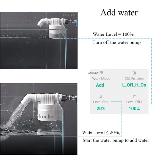 KONLEN Water Level Sensor Tuya WIFI Tank Boiler Level Controller Pool Shower Flow Monitor Smart Life Flood Leak Alarm Detector 5