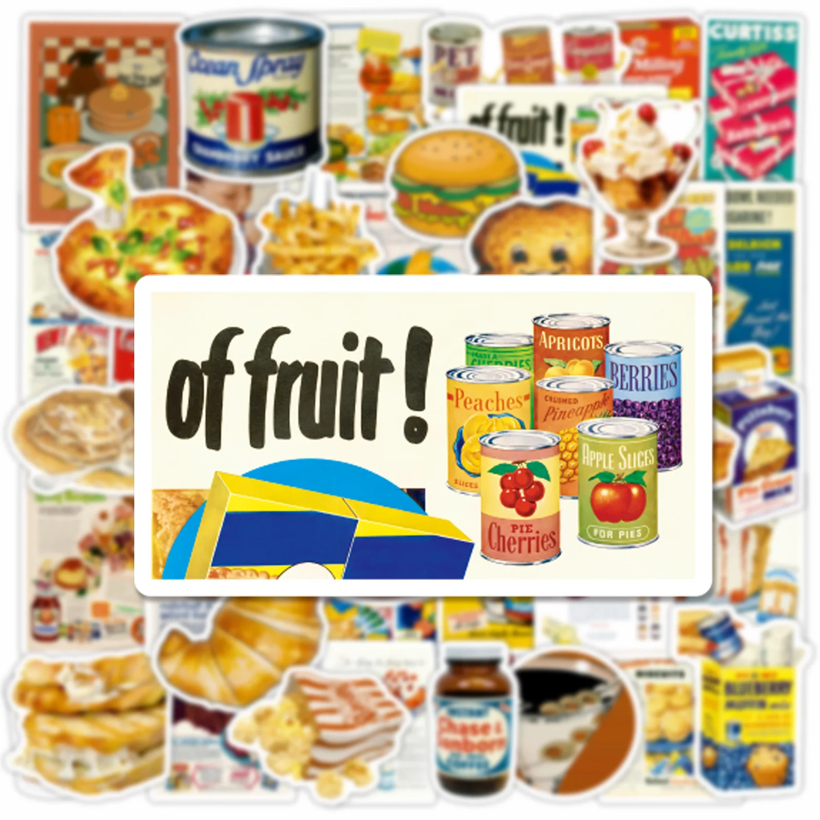 50Pcs 귀여운 복고풍 음식 인 스타일 포스터 스티커 DIY 전화 노트북 수하물 스케이트 보드 낙서 데칼 아이 선물에 재미