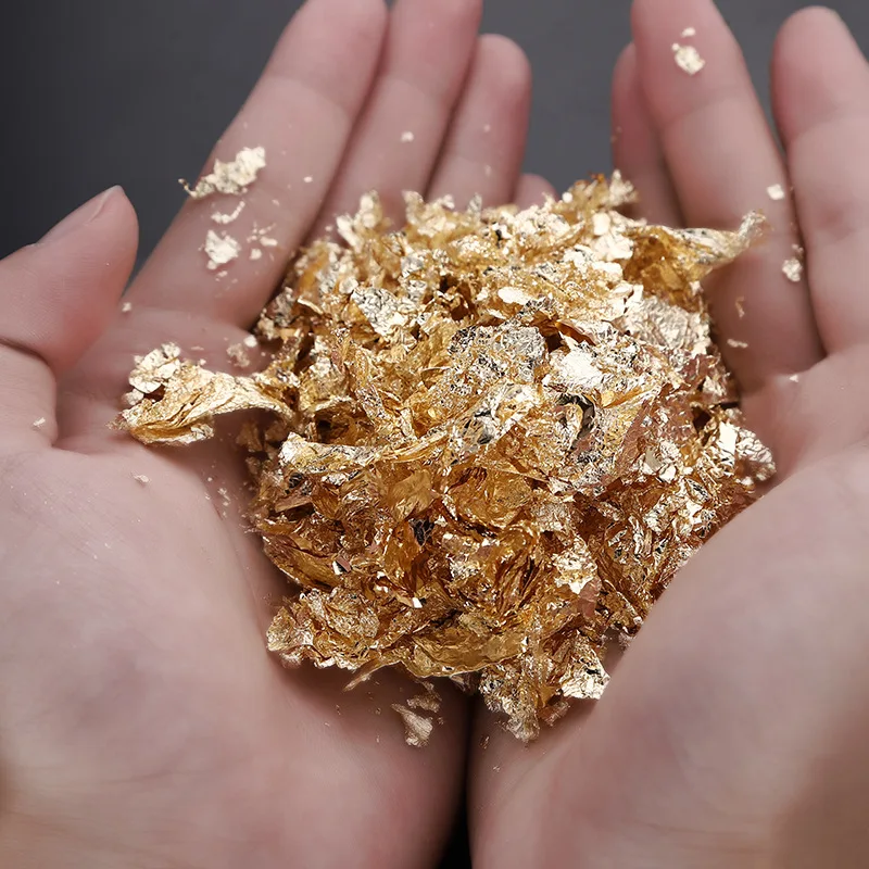 Genuine Gold Leaf Flake Pure Gold Foil Gilding Handicrafts Decoration DIY Create Noble Handicrafts Gift Not Edible 2g/5g